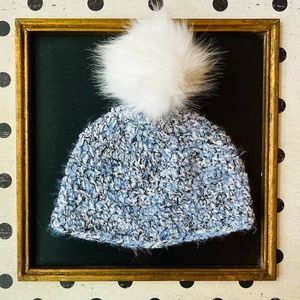 Hand-Crocheted Winter Beanie Hat with White Faux Fur Pom